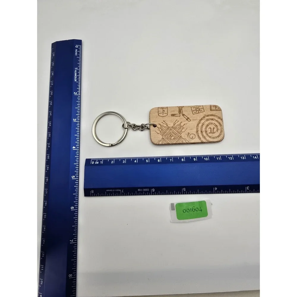Wood Keychain Pi symbol (π) encircled by‎ a sequence of digits representing Pi